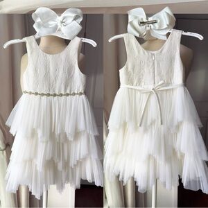 Couture Princess Ivory Cream Rhinestrone Little Girls 5T Gown Dress & Bow Set